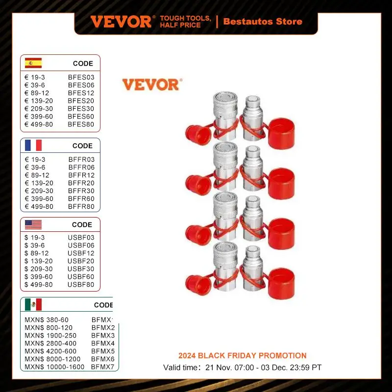 VEVOR 4 Pairs Hydraulic Quick Connect Couplers 1/2