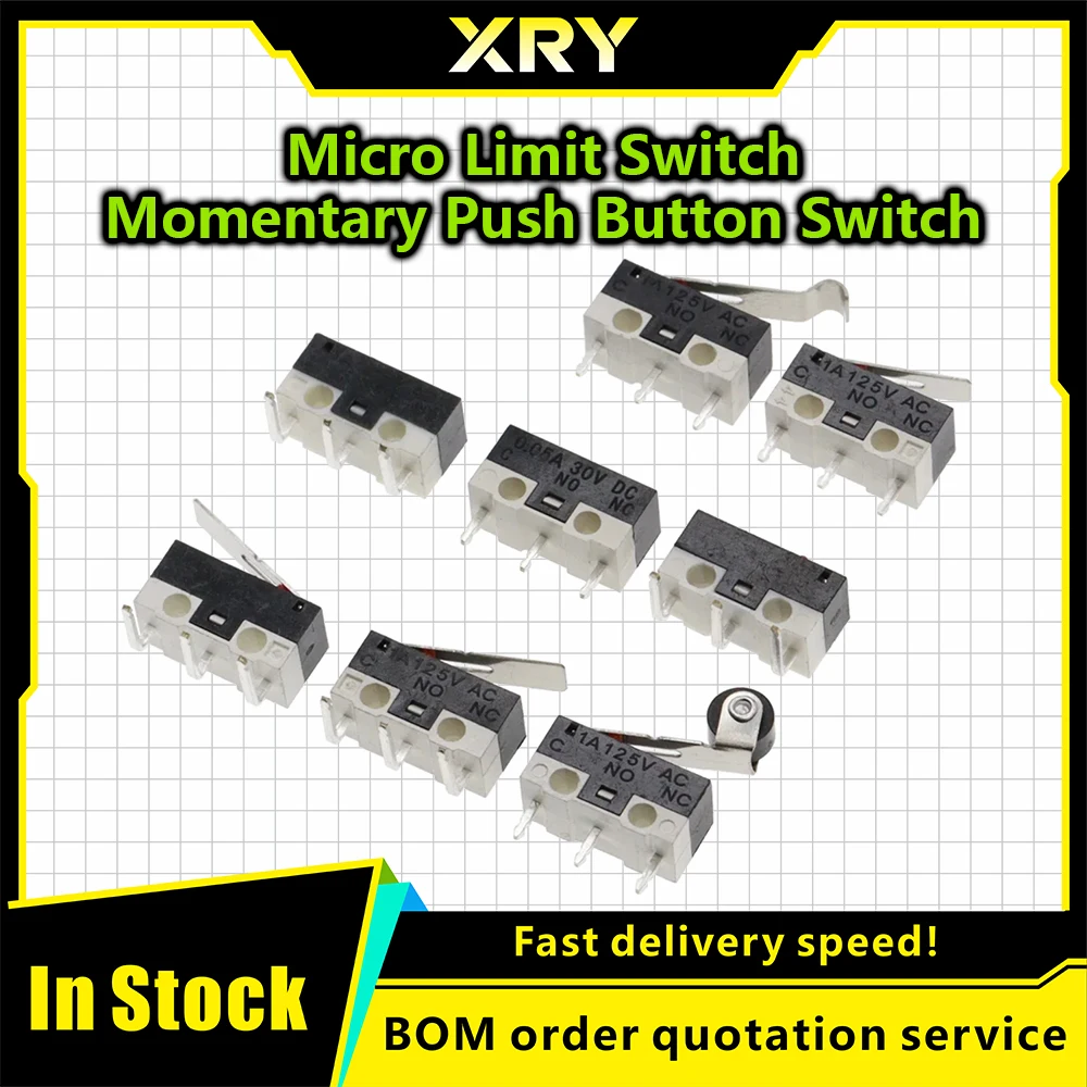 20PCS Micro Limit Switch Momentary Push Button Switch 1A 125V AC Mouse Switch 3Pins Long Handle Roller Lever Arm SPDT 12X6X6MM
