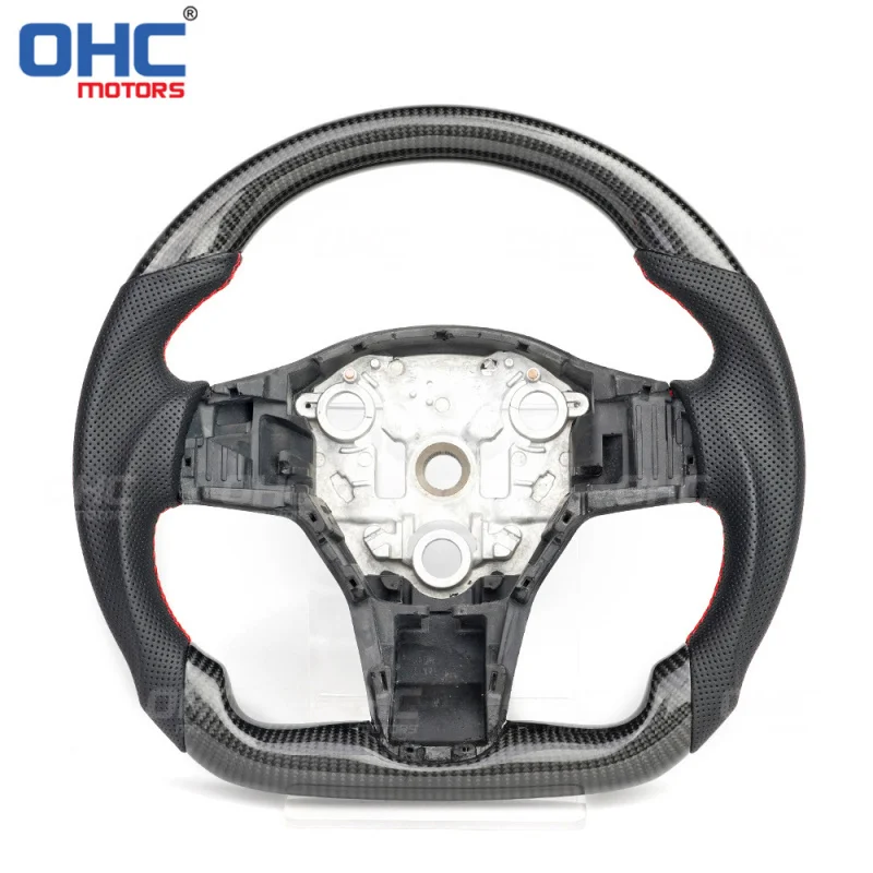 For Tesla Model Y, carbon fiber + perForated leather car modified steering wheel assembly