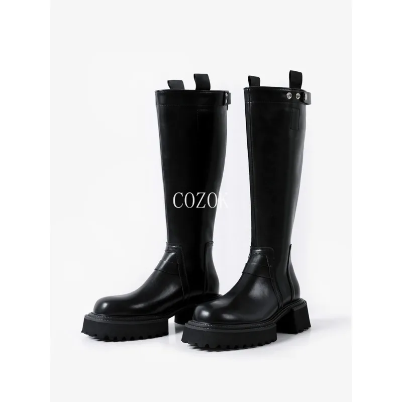 

2023 Women's Autumn and Winter New Style Slim and Tall Martin Boots Retro Zipper Rider Motorcycle Boots Thick Sole Long Boots