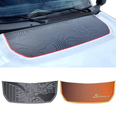 Retro Matt Hood Sticker Topo Map Compass Graphics Off Road Mountain Wrap Blackout Overlay Decal for Ford Bronco 2021 2022 2023