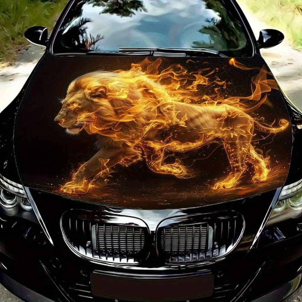 

Flame Golden Lion Car Hood Wrap Colorful Vinyl Sticker For Trucks, Decorative Bonnet Graphics And Auto Accessories,Waterproof An