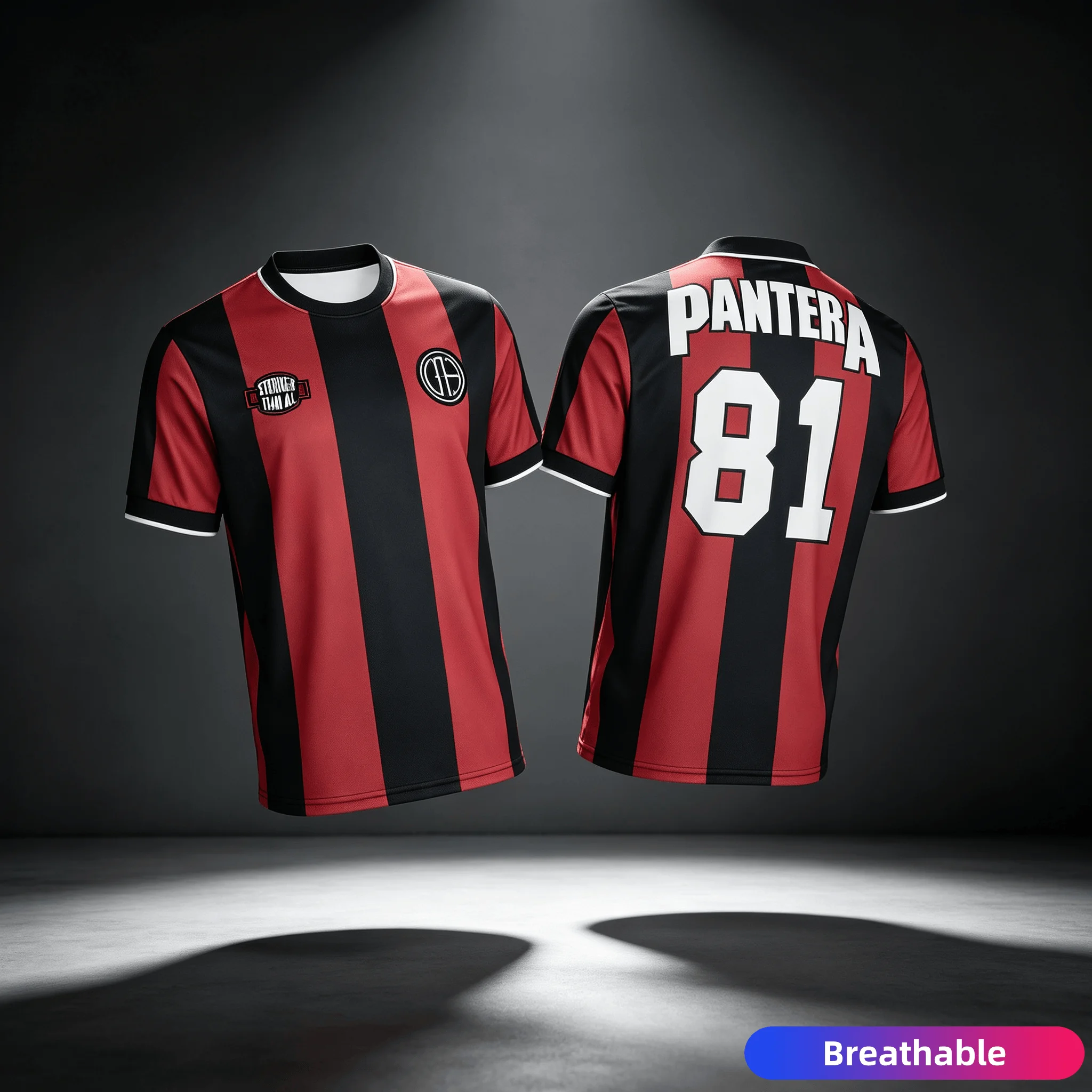 Pantera Herren T-Shirt Rot Schwarz Rückennummer 81 Kurzarm Fußballtrikot Sommer Streetwear Männer Musik-Fan Oberteil Familien-Partnerlook – Detail 2