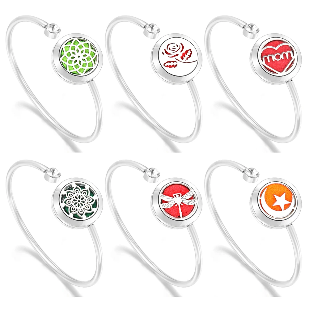 2025 Heart Shape Women Aromatherapy Diffuser Perfume Lockets Bangle Stainless Steel Essential Oil Spiral Open Bracelet Jewelry