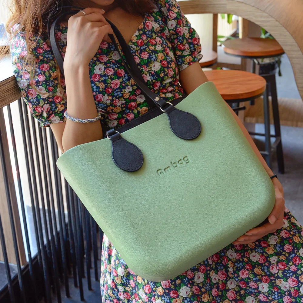 New Arrival Tanqu Long Edge Painting Handles Leather Flat PU Belt Drop End with Silver Rivet for OBag for EVA O Bag Body