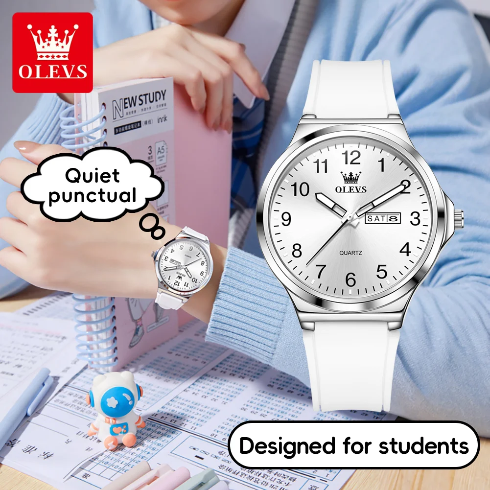 OLEVS 5647 Original Brand Student Quartz Watches for Boy Date Week Waterproof Luminous Silicone Strap Men's Wristwatch