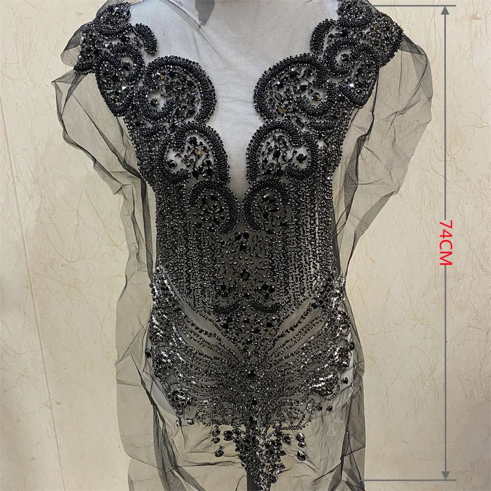 1PCS New Handmade Rhinestone bodice Applique sew on Patches For Wedding Bridal Evening Wear Patches