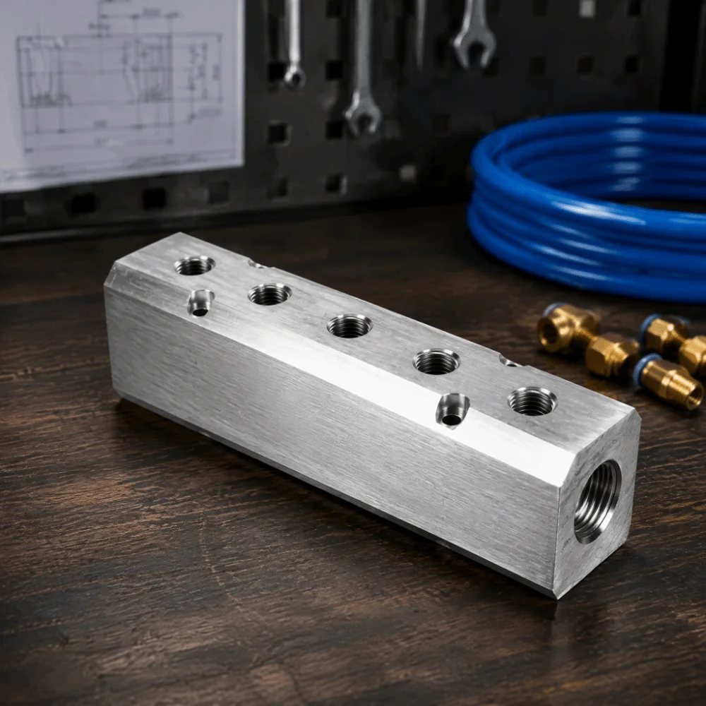 40mm High Flow Rate Pneumatic Manifold 1/4in NPT Output 1/2in NPT Supply Compressed Air Manifold Silver 5 Way Air Splitter