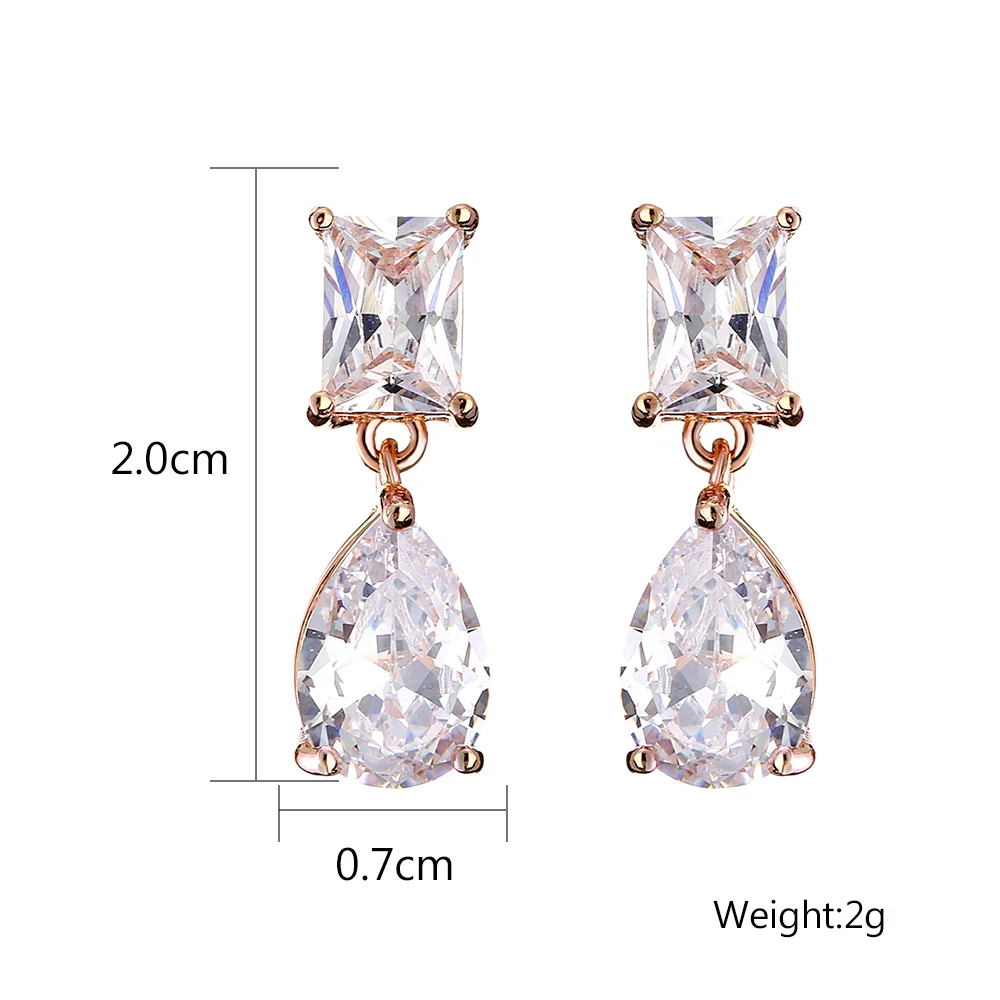 ZAKOL Fashion Square Water Drop Cubic Zircon Dangle Earrings For Women Luxury Bridal Wedding Party Jewelry