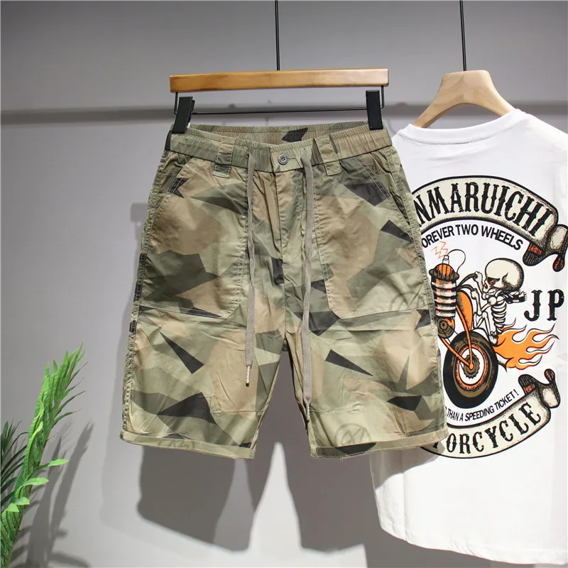 

Высококачественные повседневные камуфляжные мужские брюки-карго для лета, модные рабочие брюки свободного прямого кроя, длиной до колена, с прямым силуэтом, средней посадки