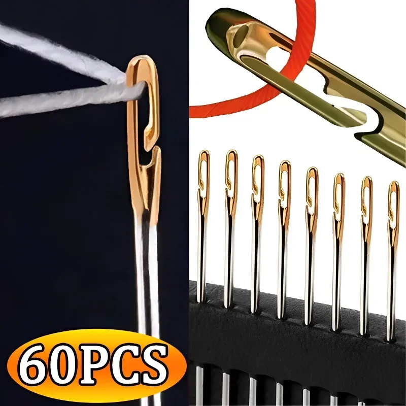 60/12Pcs Blind Needles Sewing Stainless Steel Elderly Needle Side Holes No Need for Threading Manual Household Diy Jewelry