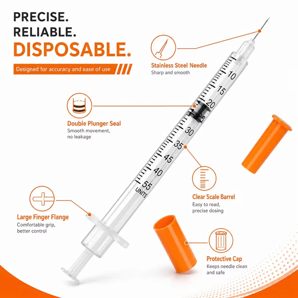 Disposable Insulin Syringe 0.5ml/1ml 30G 31G Individual Packed for Insulin & Peptide Injection, Precise Scale Dispensing Syringe