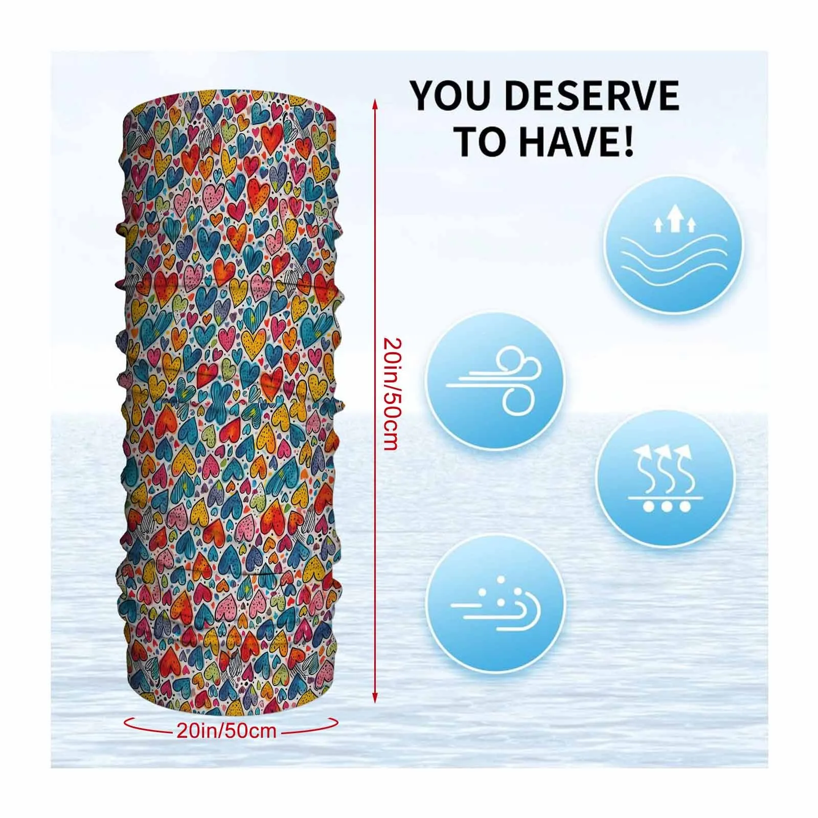 Customization Colorful, Heart Pattern, Abstract Art Novel Design Multi-Functional Printed Scarf Suitable For Outdoor Men Women