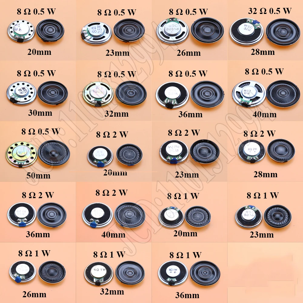 2x 8 32 Ohms 8R 32R 0.5W 1W 2W Diameter 20 23 26 28 30 32 36 40 50 MM Ultra-thin Speaker W/ MX XH DuPont Line 1.25 2.54 Terminal