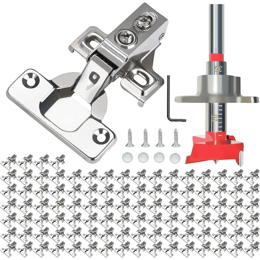 

100 шт. в упаковке, 1/2-дюймовые скрытые петли для дверей шкафов с плавным закрыванием, угол открывания 100 градусов, из нержавеющей стали, для кухонных шкафов