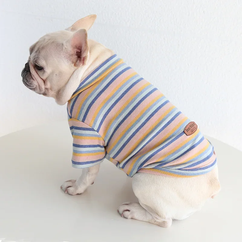 French Bulldog Cotton Color Stripe Bottoming Shirt Casual Fat Dogs Clothes Pug Corgi Clothing Cat Clothes Puppy Clothes