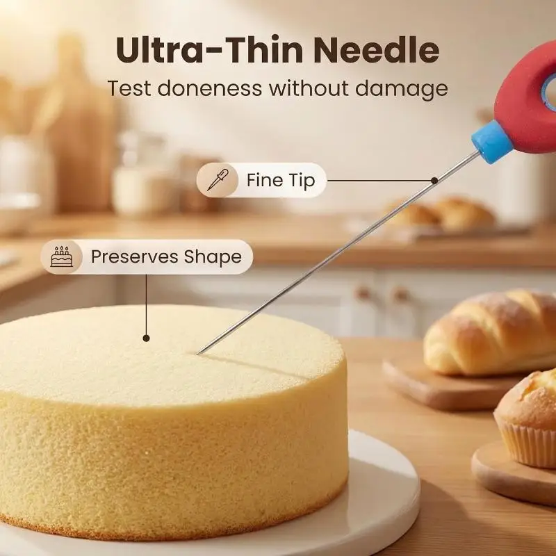NEW Reusable Cake Tester Probe With Non Slip Silicone Handle For Home Baking Doneness Check