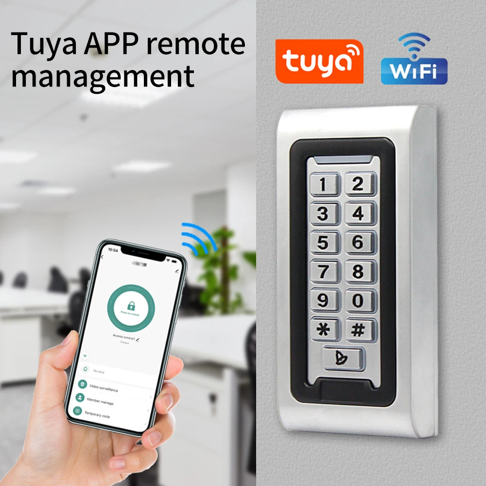 Wifi Tuya App IP68 Outdoor Waterproof RFID Door Opener Metal Case and Button Access Control Keypad Wiegand 26 and EM Key Cards