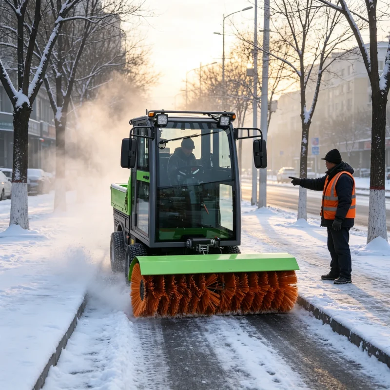 China Factory Export Electric Battery Power Driving Snow Sweeper With Enclosed Cabin For Airport Yards To Avoid Winter Delay