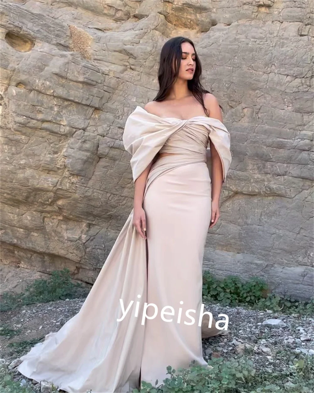 Matching Jersey Ruched A-line Off-the-shoulder Long Dresses Homecoming Dresses Classic Exquisite Modern Style Pastrol Unisex