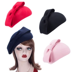 Lawliet Teardrop kobiet 1940s klasyczny wygląd wełny czuł Fascinator kapelusz łuk szczegóły Tam Beret Casque Cocktail Hat A568