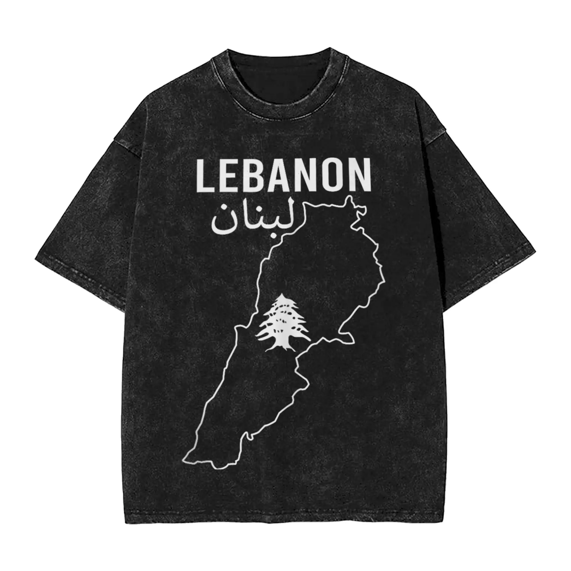 Lebanon Flag Map T Shirt Men's  Cotton Humorous T-Shirt Round Neck  Tee Shirt Short Sleeve Tops Original