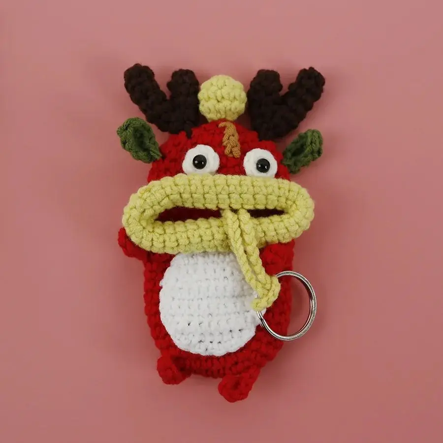 Funny Monster Crochet Keychains Creative Sausage Mouth Dragon Keychain Knitting Doll Cute Storage Bag Keychain Car Keys Holder