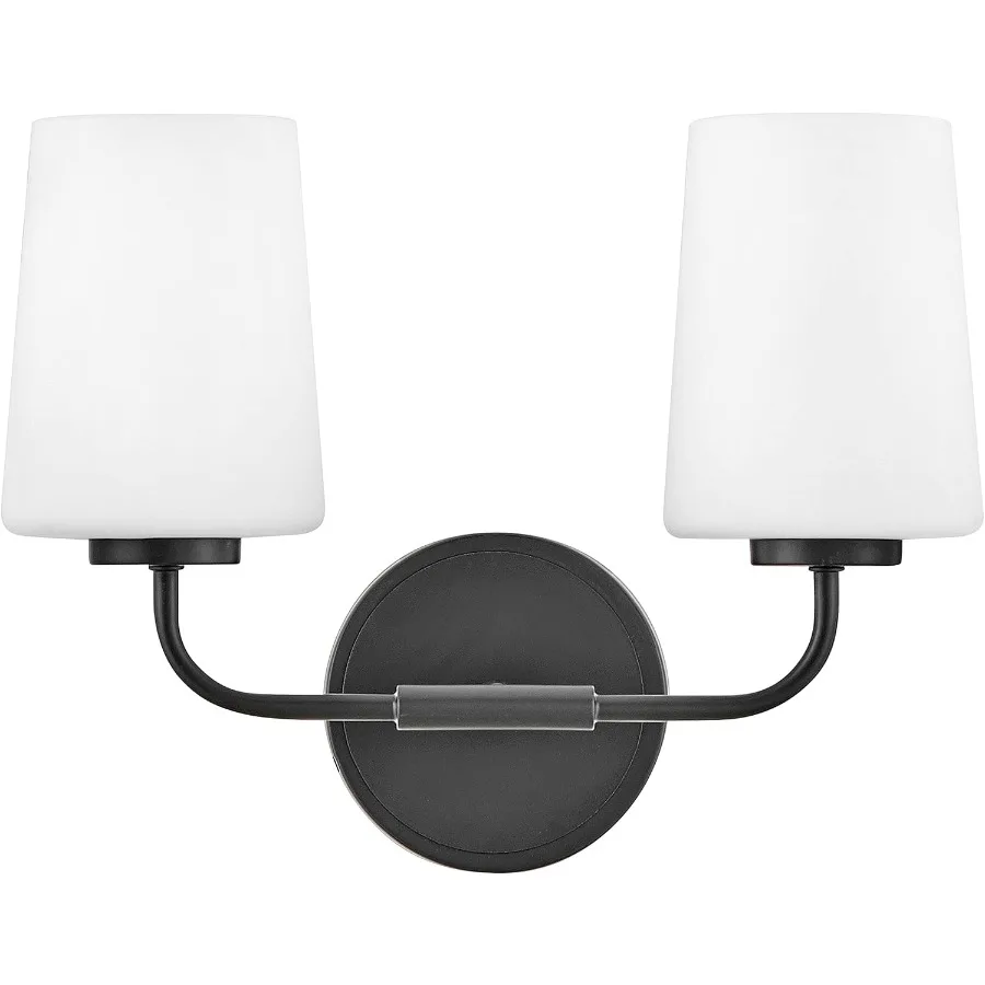 Lark Kline 853452BK Two-Light Bath Vanity Fixture - Sleek, Tapered Etched Opal Glass Shades, Mount Up or Down