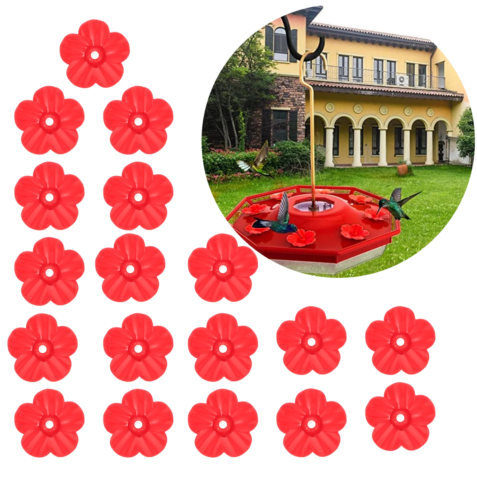 

18 Pcs Bird Feeder Flowers Plastic Hummingbird Food Dispenser Water Feeding Outdoor Practical Design Flower for Birds