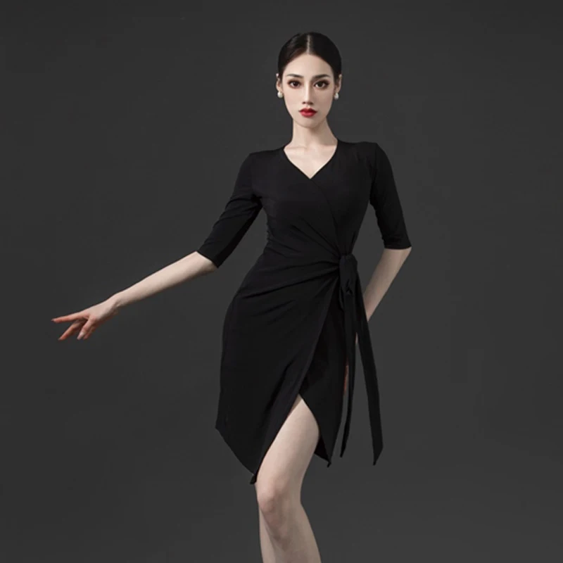 Sukienka do tańca latynoamerykańskiego Samba Rumba dla dorosłych, 5 kolorów, damska sukienka konkursowa do tańca towarzyskiego, z krótkim rękawem, nowoczesna sukienka do tańca XS9963