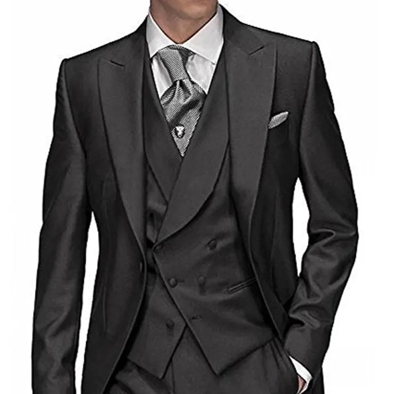 

Black Men Blazer Suit for Wedding Peaked Lapel Custom Male Suits Groom Tuxedo Groomsmen Party Wear 3 Pieces (Jacket+Vest+Pants)