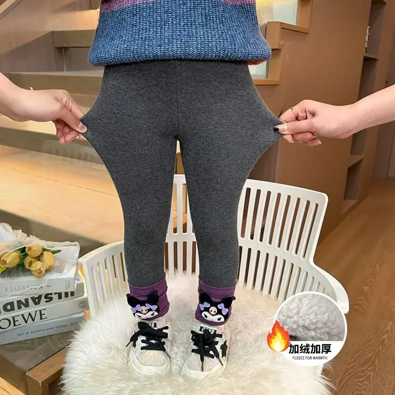 Kawaii Anime MINISO Kuromi Ins Casual Pants Autumn Winter Cute Cartoon Lovely Doll Thick Warm Casual Pants Gifts Toys for Kids