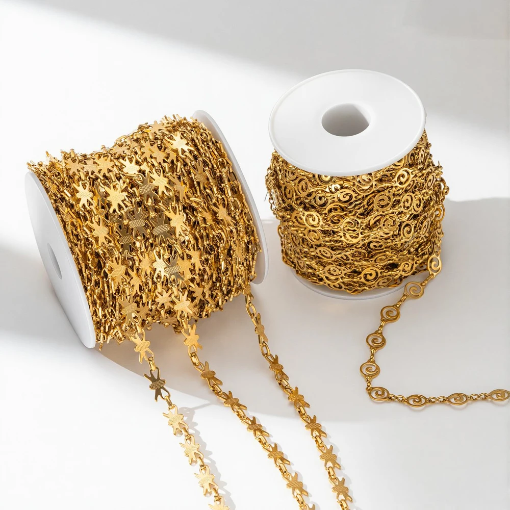 1 Meter Edelstahlkette mit Goldstern-, Fisch- und Schildkröten-Anhängern für DIY-Halsketten, Armbänder und Schmuckherstellung Zubehör – Detail 1