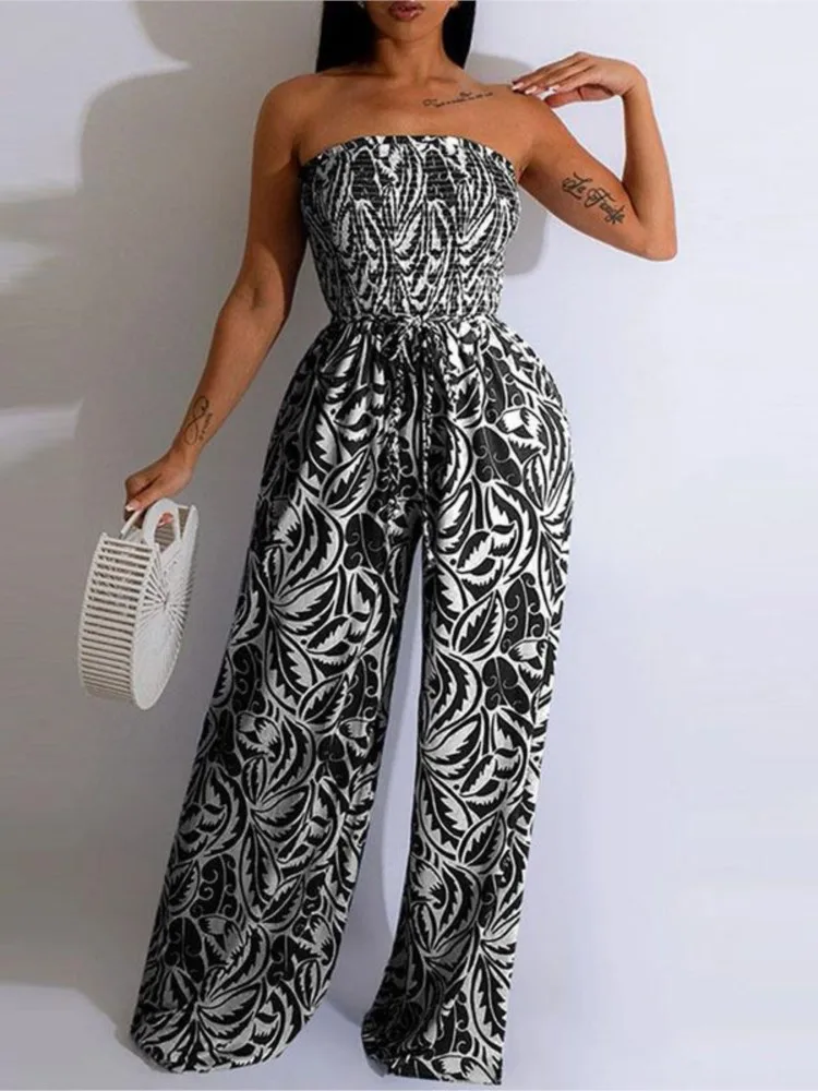 Jumpsuits For Women Sexy Off Shoulder High Waist Wide Leg Pants Overalls Elegant Strapless Corset Jumpsuit Onepieces Female