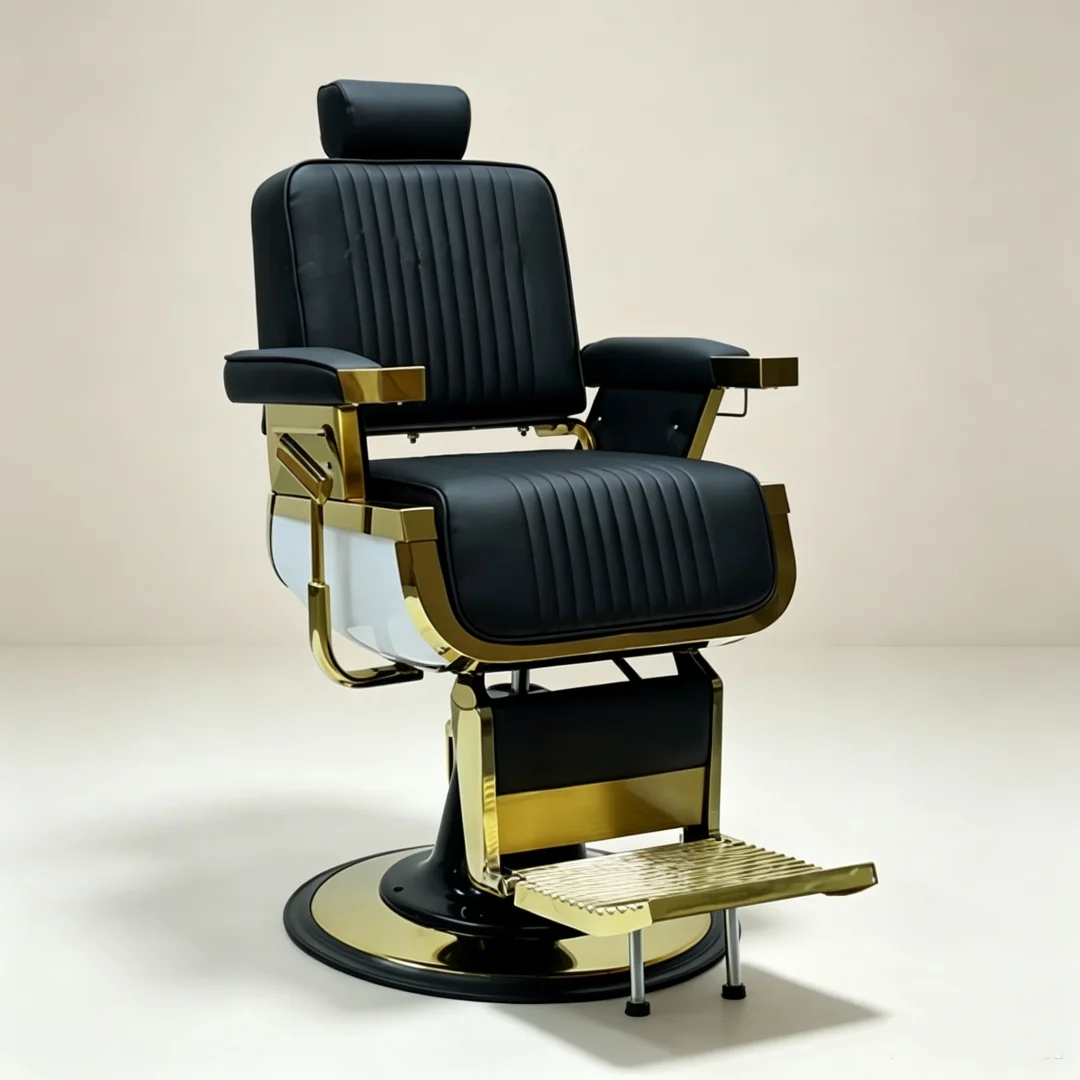 Luxury Steel Hydraulic Barber Chair Heavy Duty Reclining Modern Design Adjustable Headrest For Leisure Facilities