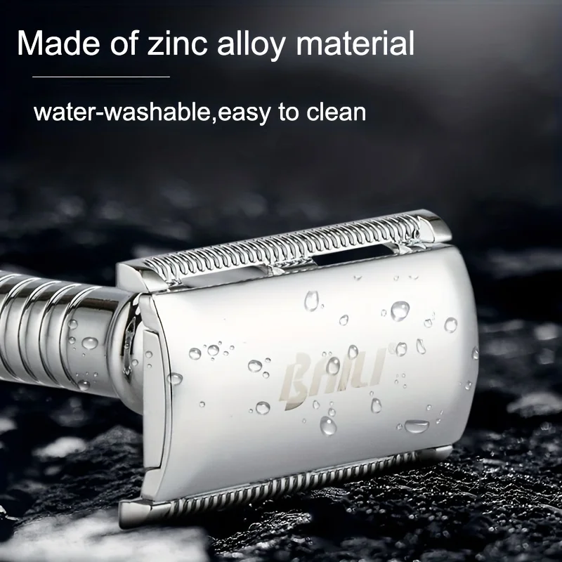 Double Edge Safety Razor Vintage Shaver Alloy Silver Long Pure Metal Manual Shaving Kit