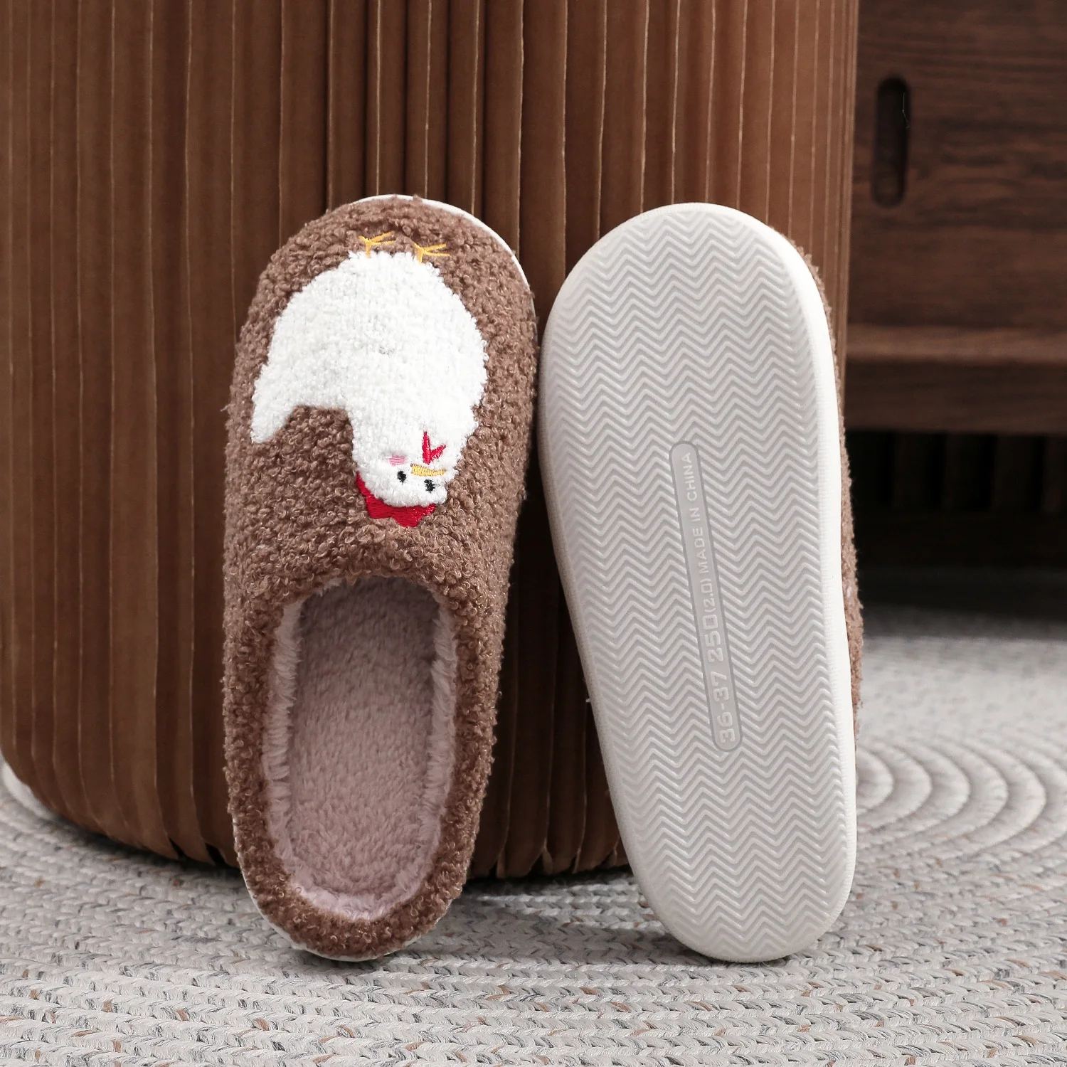 2026 Women Men Cartoon Cute Chick Print Cotton Slippers Fleece Surface Home Indoor Autumn Winter Lightweight Soft Floor Shoes