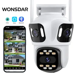 WONSDAR Three Lens Three Screen IP Camera WiFi External Triple Lens Auto Track Security PTZ HD Camera iCsee Video Surveillance