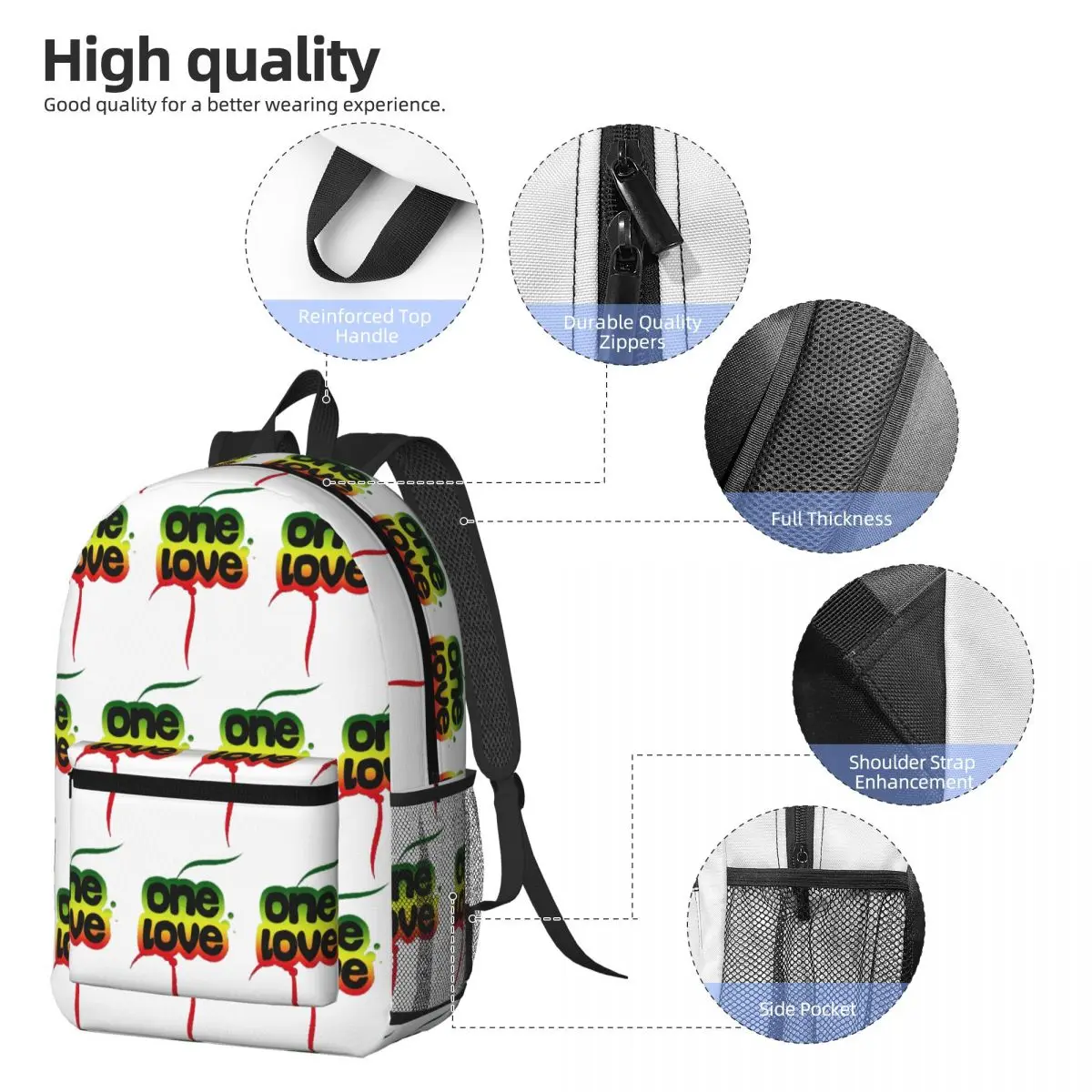 Bob Marley One Love Backpack Daypack Large Capacity Children BookBag School Bag Shoulder Bags for Men Women