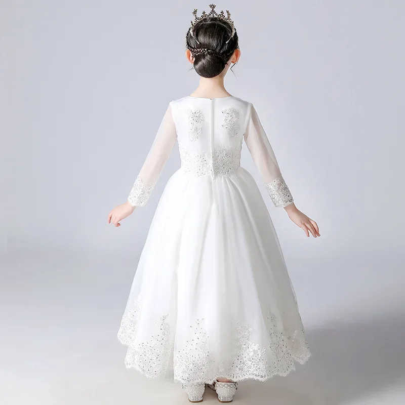 Spring Autumn Party Dress for Kids Girl Lace Long Sleeve Children Girls Sequin Dress Fashion Solid Color Girls Dresses 4-13Years