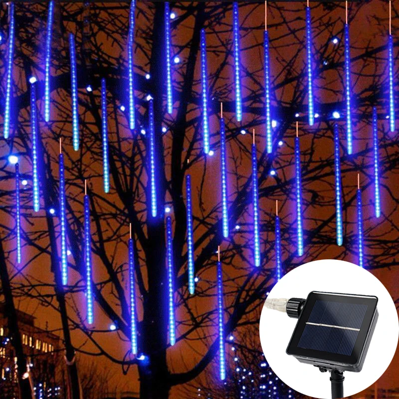 2025 New Year 8 Tube Solar LED Meteor Shower Light 30/50cm Falling for Holiday Fairy String Light Yard Christmas Tree Decoration