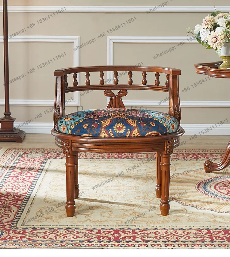 

American solid wood leisure chair living room balcony single retro old negotiation table and chair combination