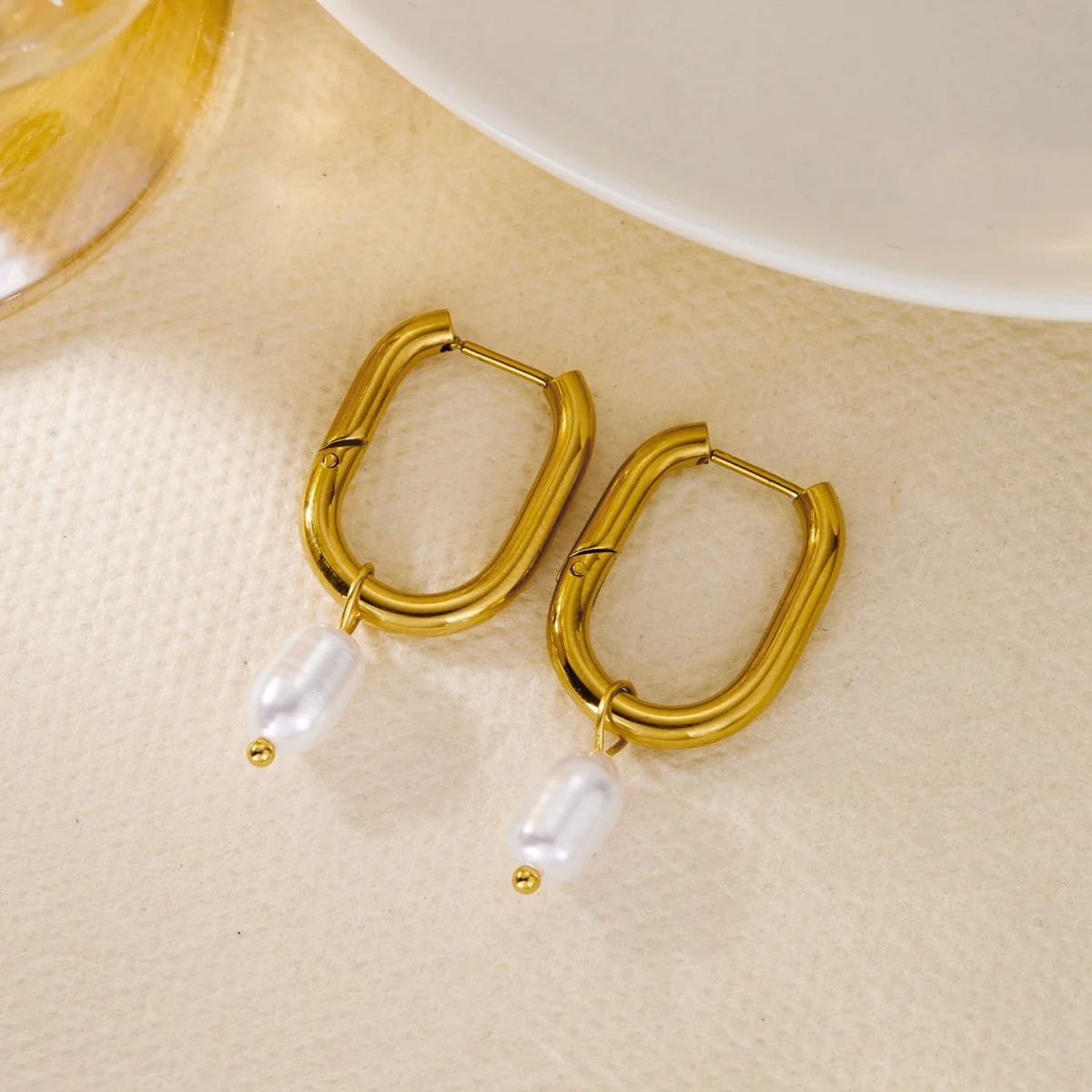Minimalistische Edelstahl-Ohrringe mit Imitationsperlen und Quasten für Damen und Herren, Herz, unregelmäßige geometrische Ohrringe, eleganter Schmuck – Detail 33