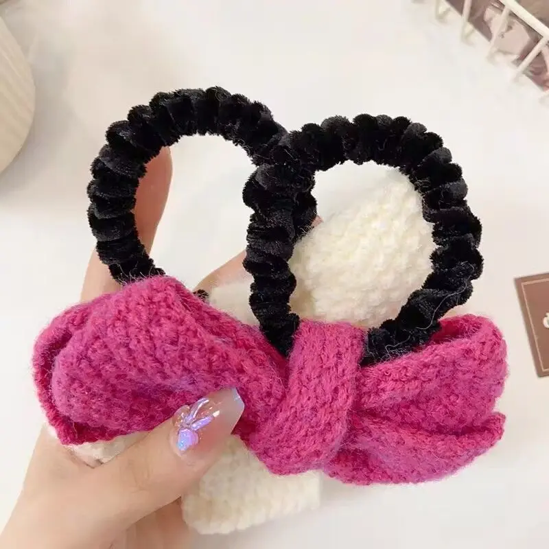 1 Fall/winter knitted bow for adult hair tie Hair tie hair circle hair tie sweet hair accessory