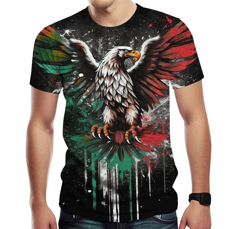 Mexico National Flag 3d Print T Shirt Men Mexican Fashion Eagle Pattern Short Sleeve Oversized Man Tops Casual Streetwear Tees