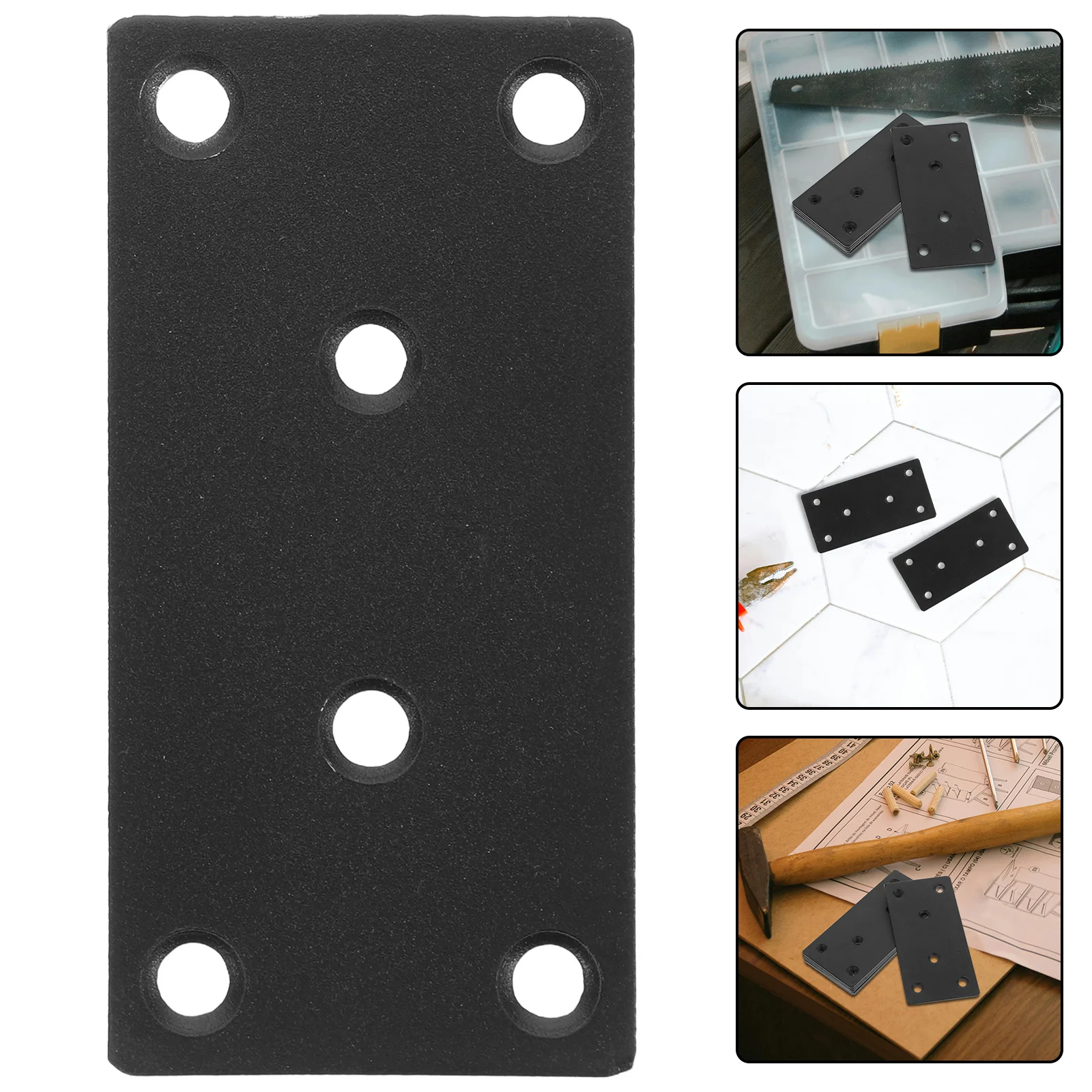 

6Sets Black Flat Metal Brackets Stainless Steel Furniture Repair Plates Screws Included for Wood Fixing Support Stability