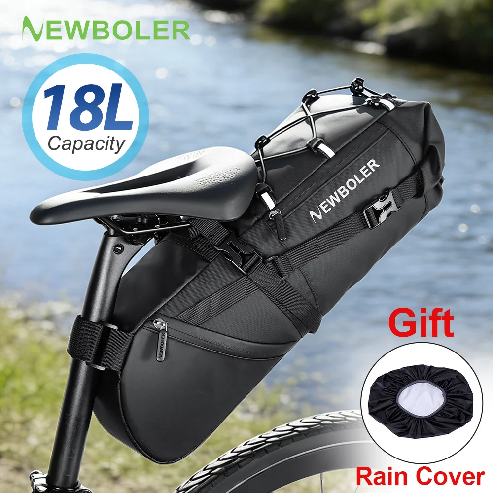 

NEWBOLER Bike Saddle Bag 18L With Rain Cover MTB Road Bicycle Large Capacity Cycling Bag Foldabe Tail Rear Bag Trunk Accessories