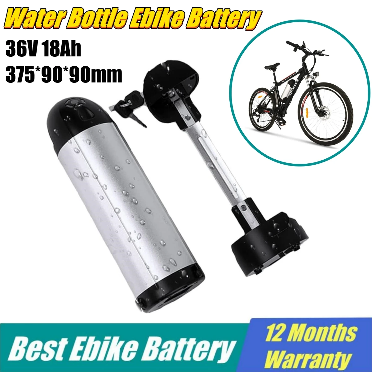 36V 18Ah Lithium ion Ebike Battery 36v 8ah 10ah 12ah 15ah Water Bottle Electric Bike Battery Bicycle Scooter With Charger