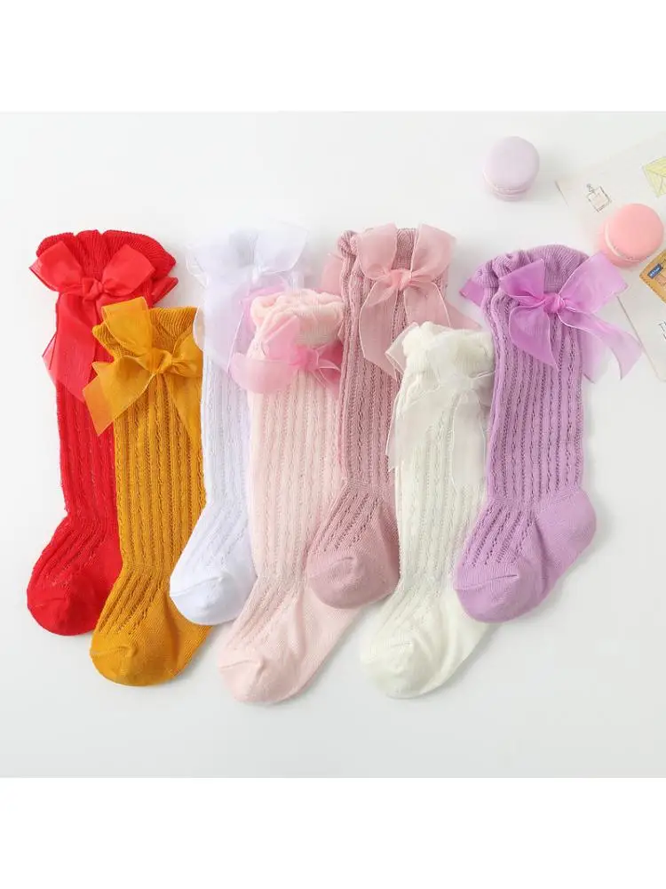 3pair 2022 Spring And Summer New Baby Princess Socks Korean Spanish Style Breathable Loose Mouth Girls Mesh Eye Tube Cotton bow