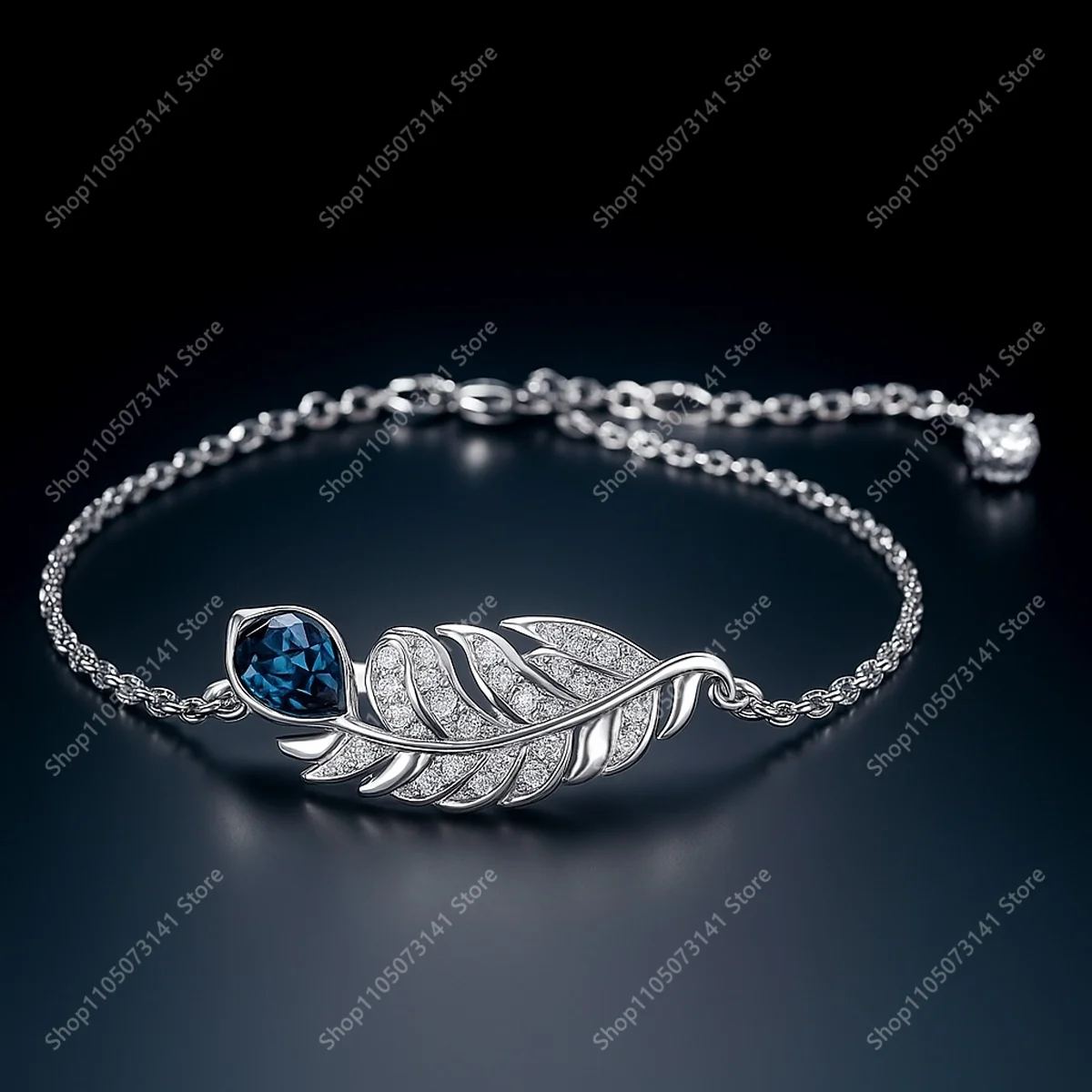 

2025 Fashion Light Luxury Light Feather Blue Diamond Charm Bracelet Party Versatile High End Jewelry - Birthday Gift